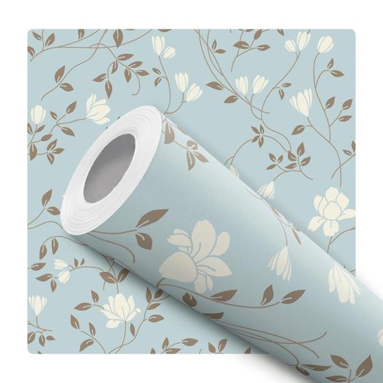 Imagem de Papel de Parede Vinílico Floral Flor Azul Sala Quarto 5m