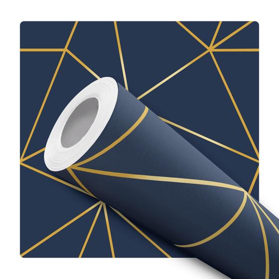 Imagem de Papel De Parede Vinílico Geométrico Azul Marinho Dourado 2.5m