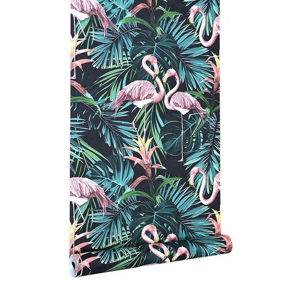 Imagem de Papel de parede vinílico importado textura estilo floral flamingos