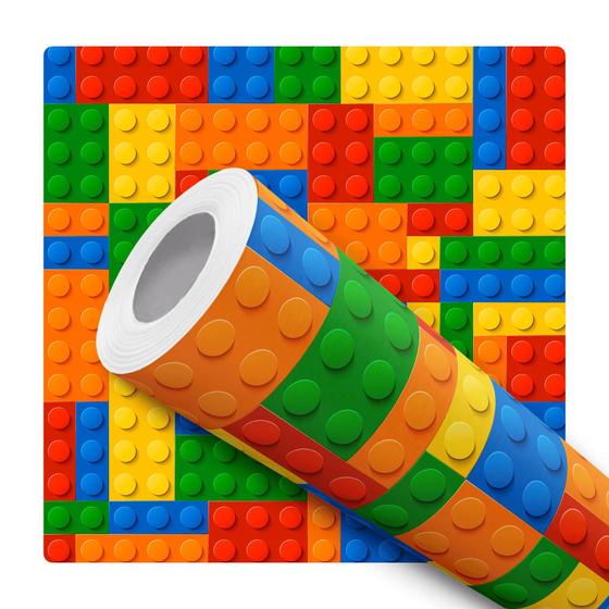 Imagem de Papel de Parede Vinílico Infantil Colorido Lego Quarto 1.5m