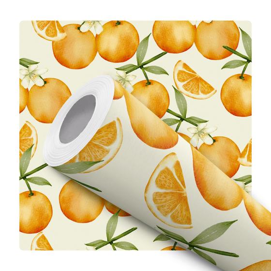 Imagem de Papel de Parede Vinílico Laranja Fruta Aquarela Cozinha 12m