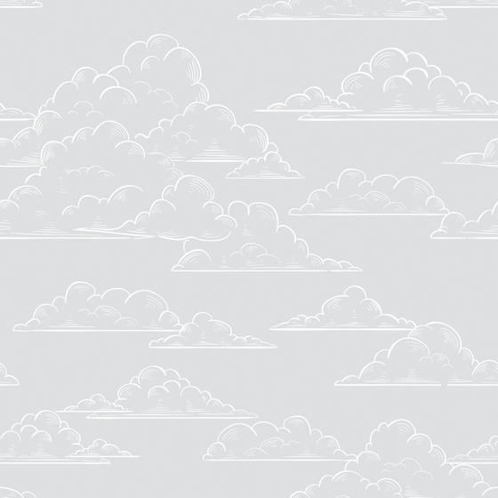 Imagem de Papel De Parede Vinílico Nuvens Branca E Cinza Desenho Quarto  2m