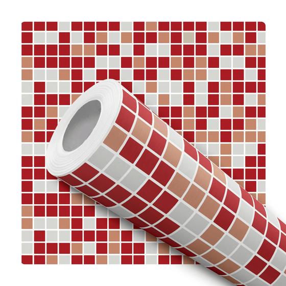 Imagem de Papel De Parede Vinílico Pastilhas Tons Vermelho Banheiro Cozinha 3.5m