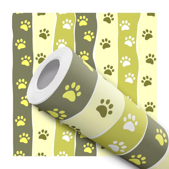 Imagem de Papel de Parede Vinílico Patas Gato Cachorro Verde Petshop 10m