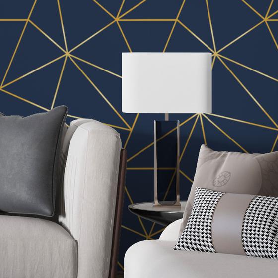 Imagem de Papel De Parede Vinílico Zara Azul Marinho Dourado Sala   2m