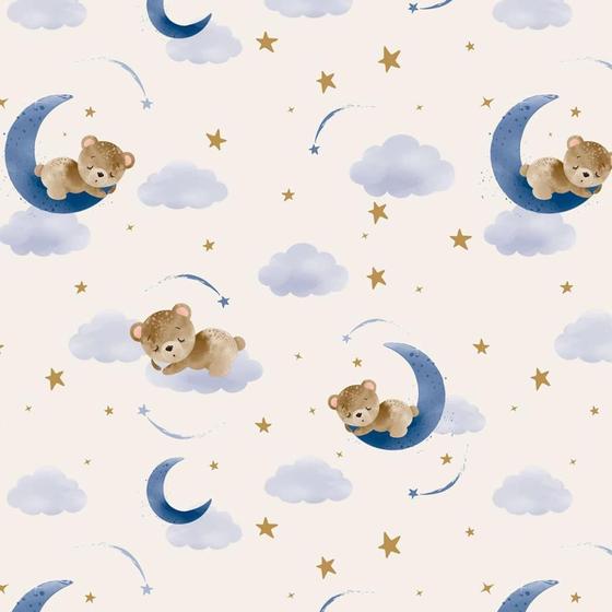 Imagem de Papel de Presente Bobina Couchê 60CM Ursinho NA Lua - 100 Metros