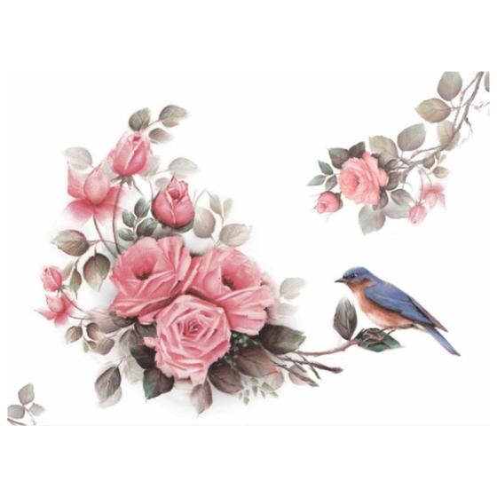 Imagem de Papel Decoupage OPAPEL 30x45 2484 Flor Rosas e Pássaro