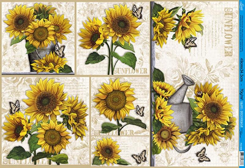 Imagem de Papel Decoupage PD-898 Girassol e Borboleta 34,3x49 - Litoarte