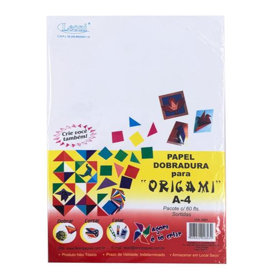 Imagem de Papel Dobradura Origami Leoni A4 60 Folhas 50g/m²