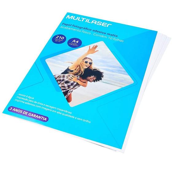 Imagem de Papel especial Matte Paper adesivo A4 210g (10 folhas) PE007 - Multilaser