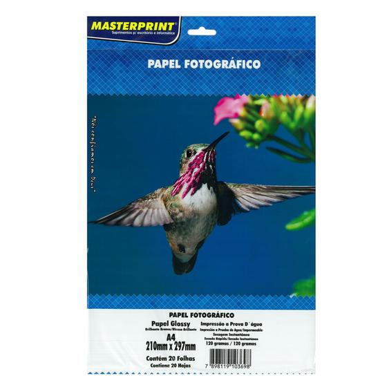 Imagem de Papel Fotográfico 120g Foto A4 Glossy Brilho Brilhante À Prova D'água 20 folhas Premium Masterprint