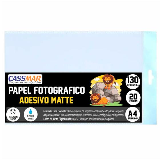 Imagem de Papel Fotográfico 130g Adesivo fosco Matte A4 210x297mm Cassmar 600 Fls