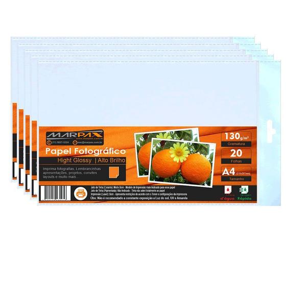 Imagem de Papel Fotográfico 130g Brilhante A4 210x297mm Marpax 600 Fls