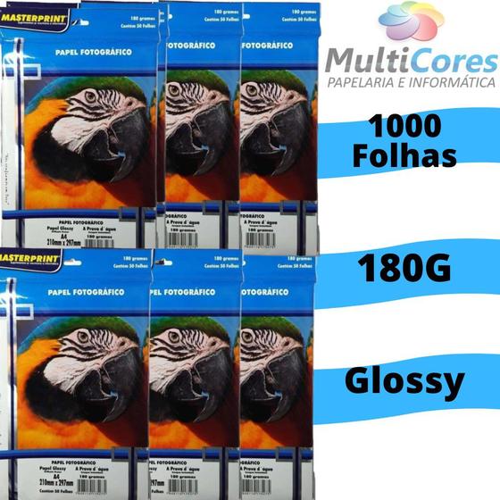 Imagem de Papel Fotográfico 180g A4 1000 folhas Glossy Resistente a Água - Masterprint