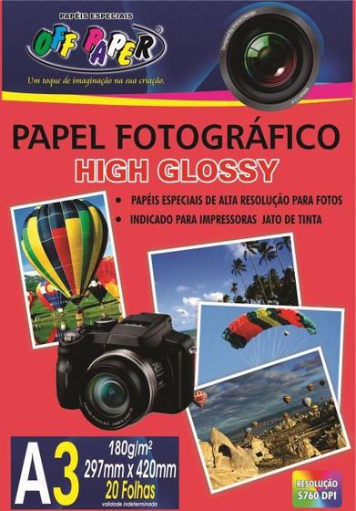 Imagem de Papel Fotográfico A3 Glossy 180 gramas Off Paper - 20 Folhas