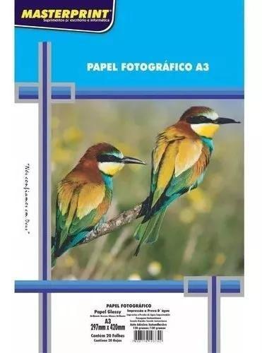 Imagem de Papel Fotográfico A3 Masterprint Auto Adesivo 130g, 20 Folhas