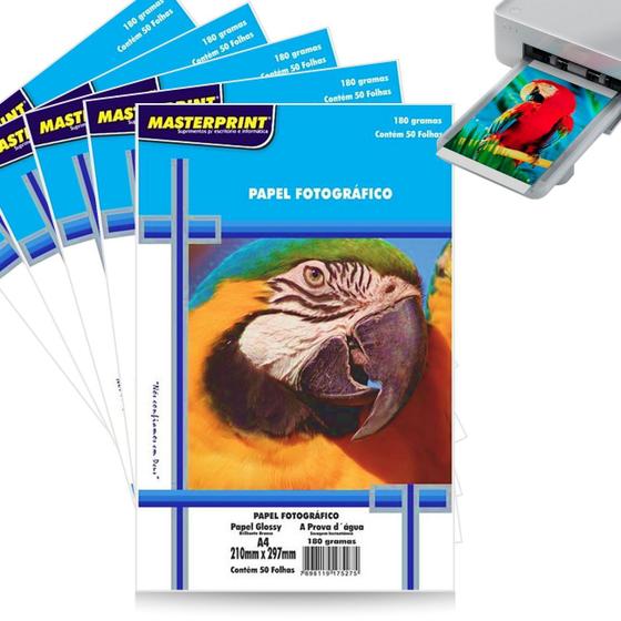 Imagem de Papel Fotográfico A4 180g Prova de Água Brilhante kit 250 folhas para Impressora Jato de Tinta Impressão Fotos Convites