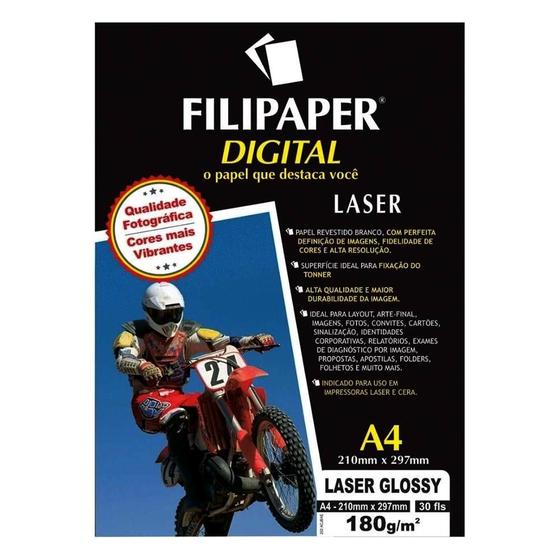Imagem de Papel Fotográfico A4 Filipaper Laser Glossy Pro 180g 30Fls