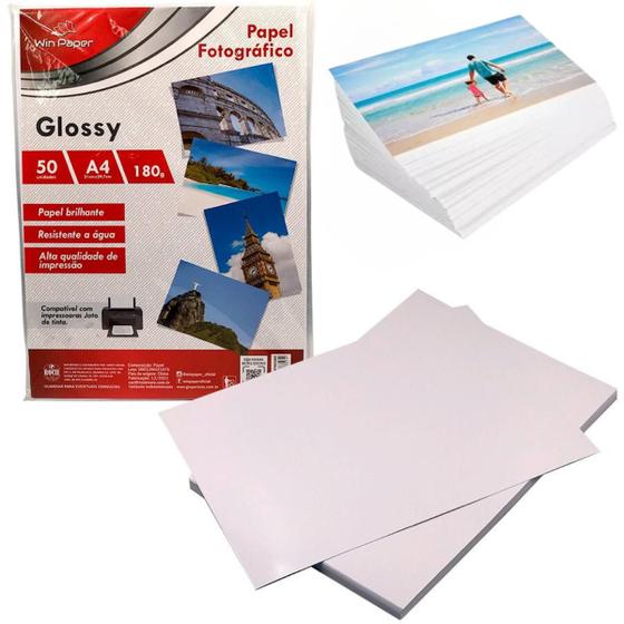 Imagem de Papel Fotográfico A4 Glossy 180g 50 Folha Foto Branco Brilho