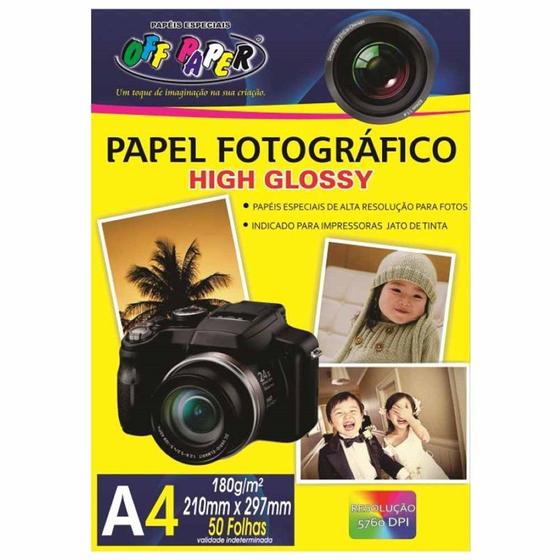 Imagem de Papel Fotográfico A4 High Glossy 180g Off Paper 50 Folhas