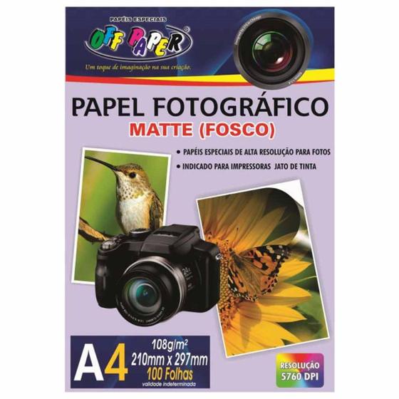 Imagem de Papel Fotográfico A4 Matte Fosco 108g Off Paper 100 Folhas