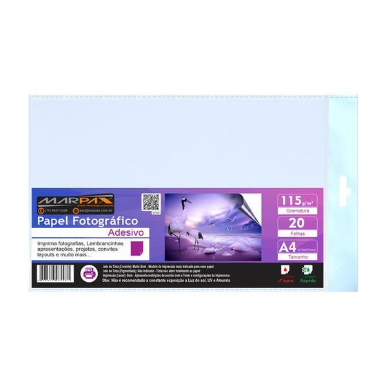 Papel Fotográfico Adesivo 115g A4 210x297mm Marpax 20 Fls Menor preço em Papel Fotográfico Adesivo 115g A4 210x297mm Marpax 20 Fls