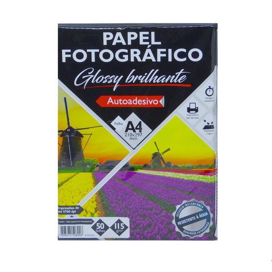 Imagem de Papel Fotográfico Glossy Brilhante Adesivo A4 115g 50 Folhas