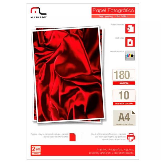 Imagem de Papel Fotográfico High Glossy A4 180 g/m² 10 Folhas - Multilaser