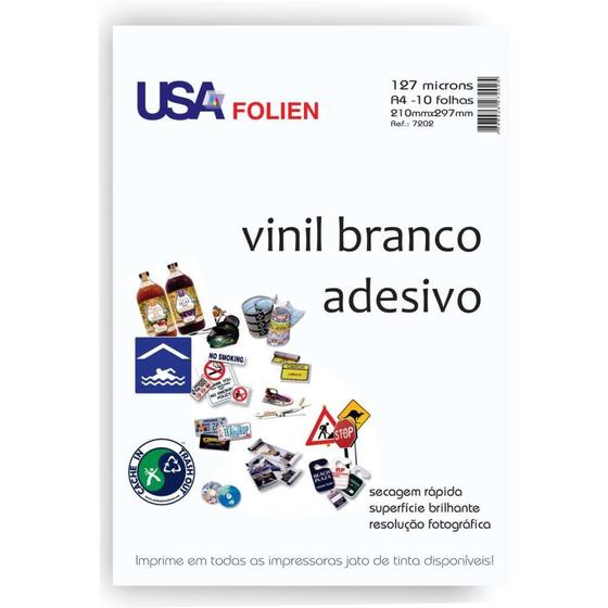 Imagem de Papel Fotográfico INKJET A4 Vinil Adesivo Branco - Caixa com 10 Unidades