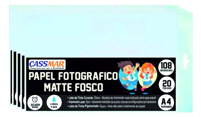 Imagem de Papel Fotográfico Matte Fosco 108g A4 Cassmar 500 fls