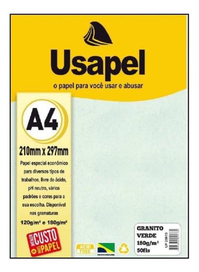 Imagem de Papel Granitto A4 Verde 180g Pct 50Fls Usapel