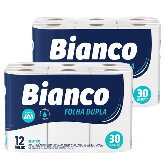 Imagem de Papel Higiênico Bianco Folha Dupla Neutro 24 rolos