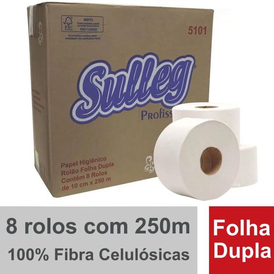 Imagem de Papel Higiênico Branco Rolão Folha Dupla Extra Luxo Elegante Caixa com 8 rolos de 250m