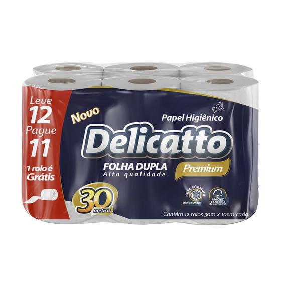 Imagem de Papel Higiênico Delicatto Premium Folha Dupla pacote com 12 rolos de 30 metros