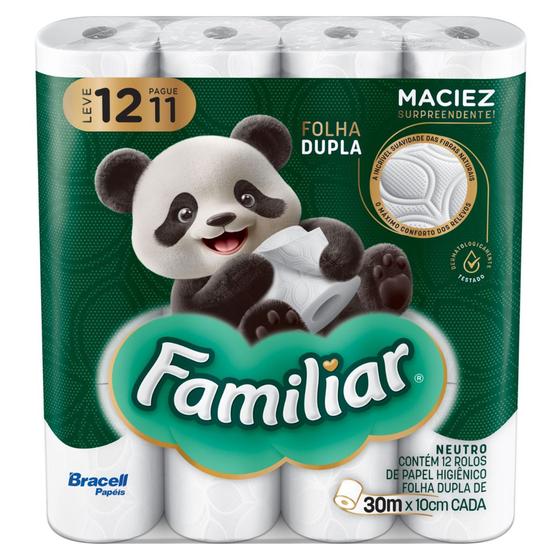 Imagem de Papel Higiênico Familiar Folha Dupla 30m com 12