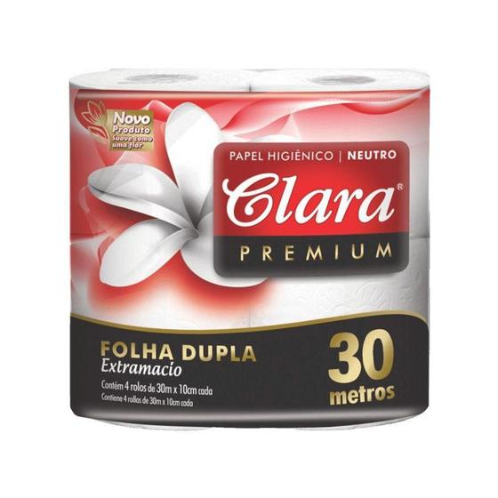 Imagem de Papel Higiênico Folha Dupla 30m com 4 Rolos Clara Premium