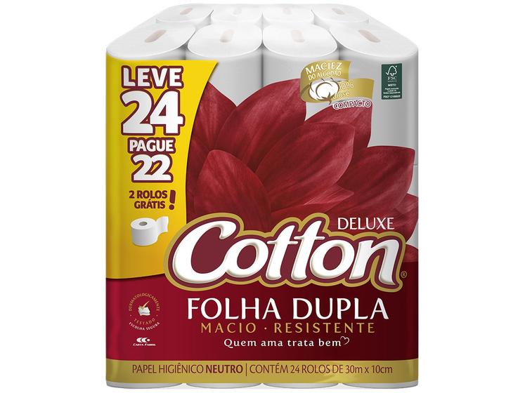 Papel Higiênico Folha Dupla Cotton Neutro Deluxe 24 Rolos 30m Menor preço em Papel Higiênico Folha Dupla Cotton Neutro Deluxe 24 Rolos 30m