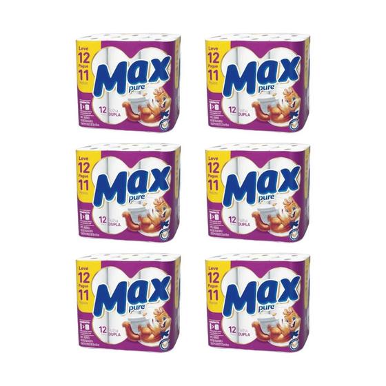 Imagem de Papel Higiênico Folha Dupla Max Pure 6 pacotes com 12 rolos de 30 metros cada