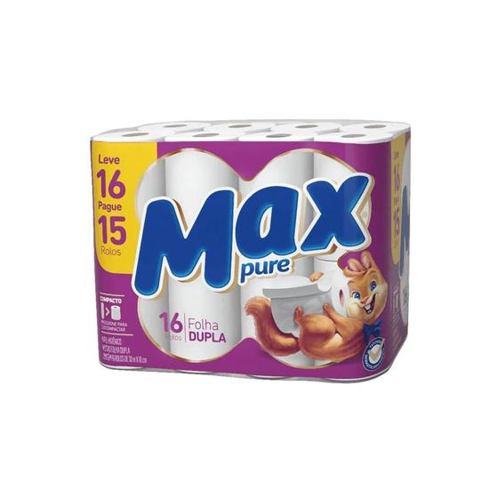 Papel Higiênico Folha Dupla Max Pure com 16 rolos de 30 metros Menor preço em Papel Higiênico Folha Dupla Max Pure com 16 rolos de 30 metros