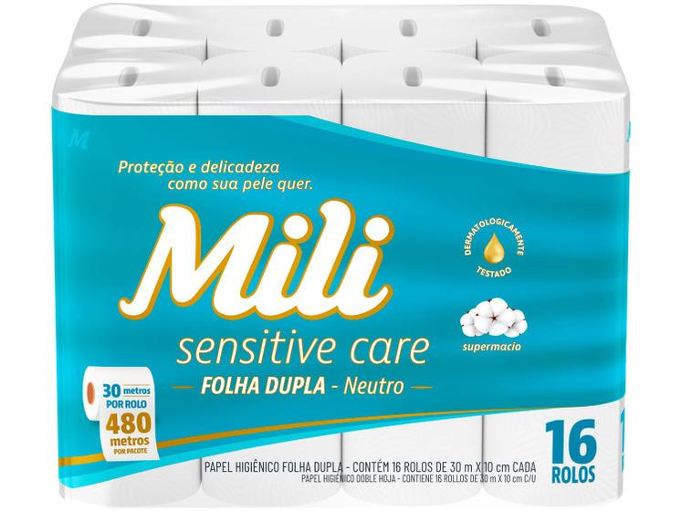 Imagem de Papel Higiênico Folha Dupla Mili Sensitive Care 16 rolos 30m