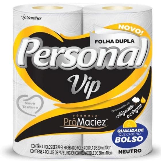 Imagem de Papel Higiênico Folha Dupla Neutro Personal Vip 20M Pacote 4 Unidades - SANTHER
