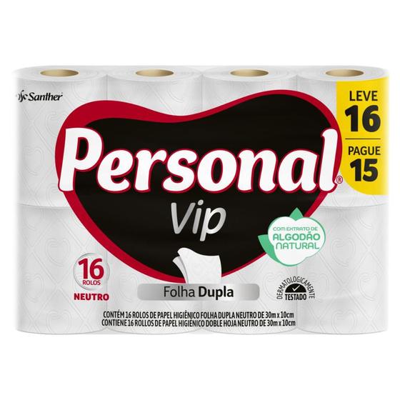 Papel Higiênico Folha Dupla Neutro PERSONAL Vip Leve 16 Pague 15 Unidades Menor preço em Papel Higiênico Folha Dupla Neutro PERSONAL Vip Leve 16 Pague 15 Unidades