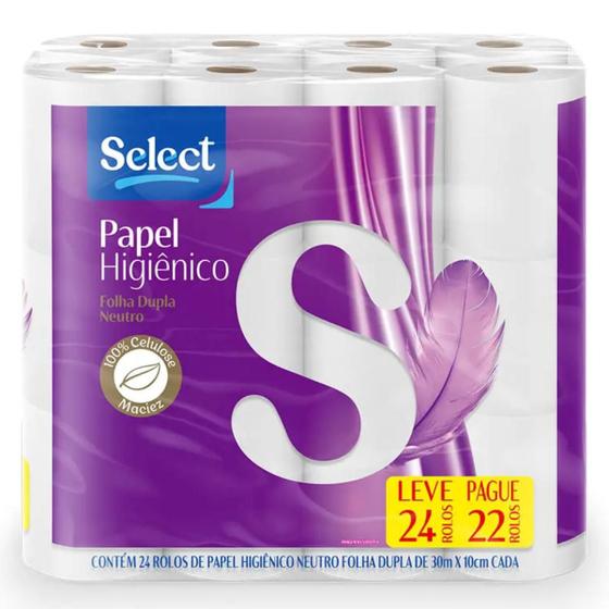 Imagem de Papel Higiênico Folha Dupla Neutro Select 30m Leve 24 Pague 22