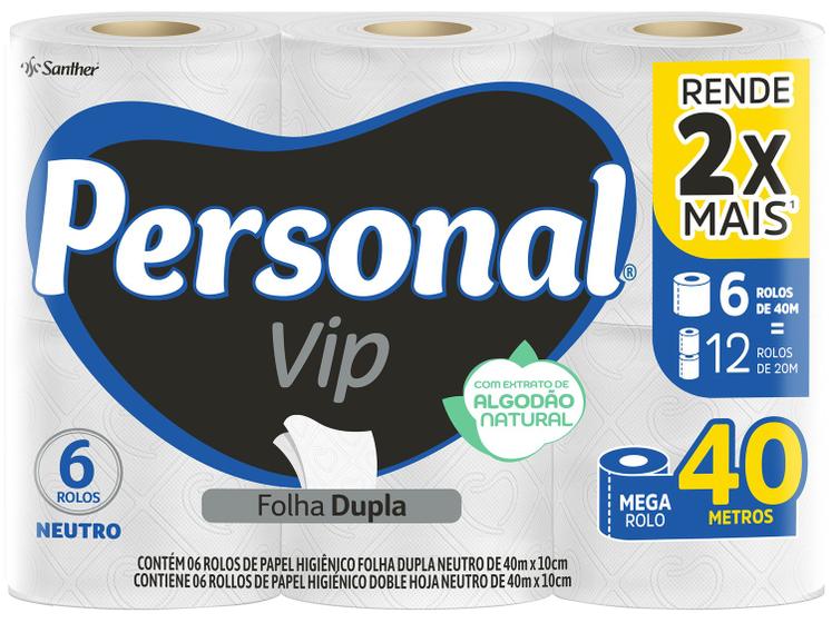 Imagem de Papel Higiênico Folha Dupla Personal Vip 6 Rolos 40m