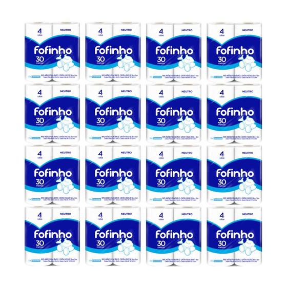 Imagem de Papel Higiênico Folha Simples Fofinho 16 pacotes com 4 rolos de 30 metros
