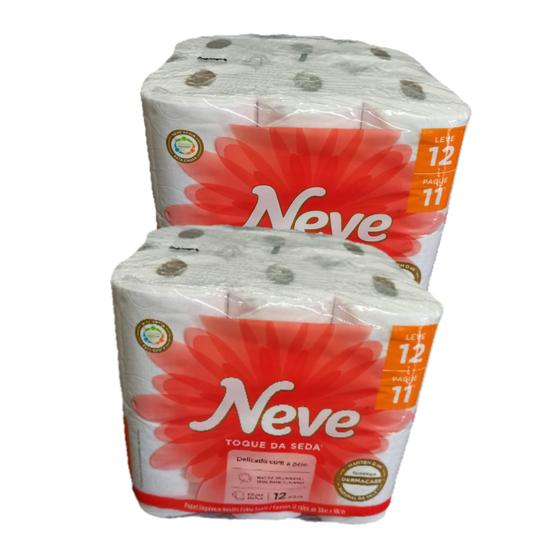 Imagem de Papel higiênico neutro folha dupla com 12 rolos de 30m x 10cm - Neve - Kit com 02 pacotes
