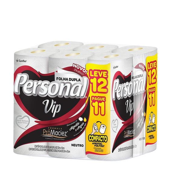 Imagem de Papel higienico personal 30mt folha dupla vip leve12 pague11 6pct c/12 und - Santher