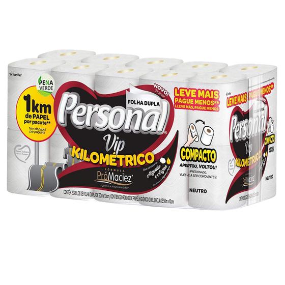 Papel Higiênico Personal Vip Folha Dupla 50 M 20 Rolos 1 Km - Quilométrico Fórmula Pró Maciez Extrato de Algodão Menor preço em Papel Higiênico Personal Vip Folha Dupla 50 M 20 Rolos 1 Km - Quilométrico Fórmula Pró Maciez Extrato de Algodão