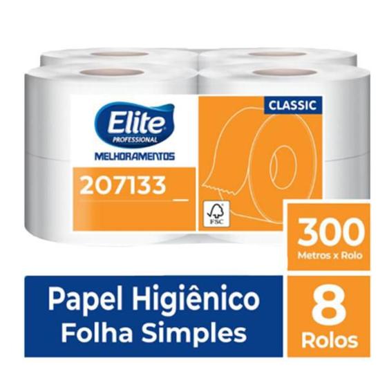 Imagem de Papel Higiênico Rolo Elite Folha Simples 8 Rolos 300 Metros