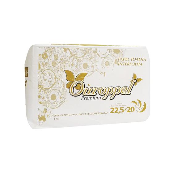 Imagem de Papel Interfolha 100% celulose 22,5x20cm 2 dobras folha simples Ouroppel com 1.000 folhas